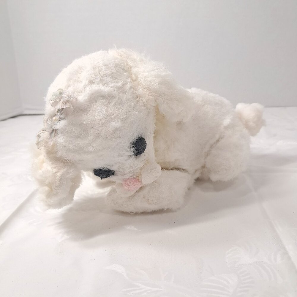 Vintage Eden Toys Dog Poodle Wind Up Musical Plush white lullaby puppy‎ READ